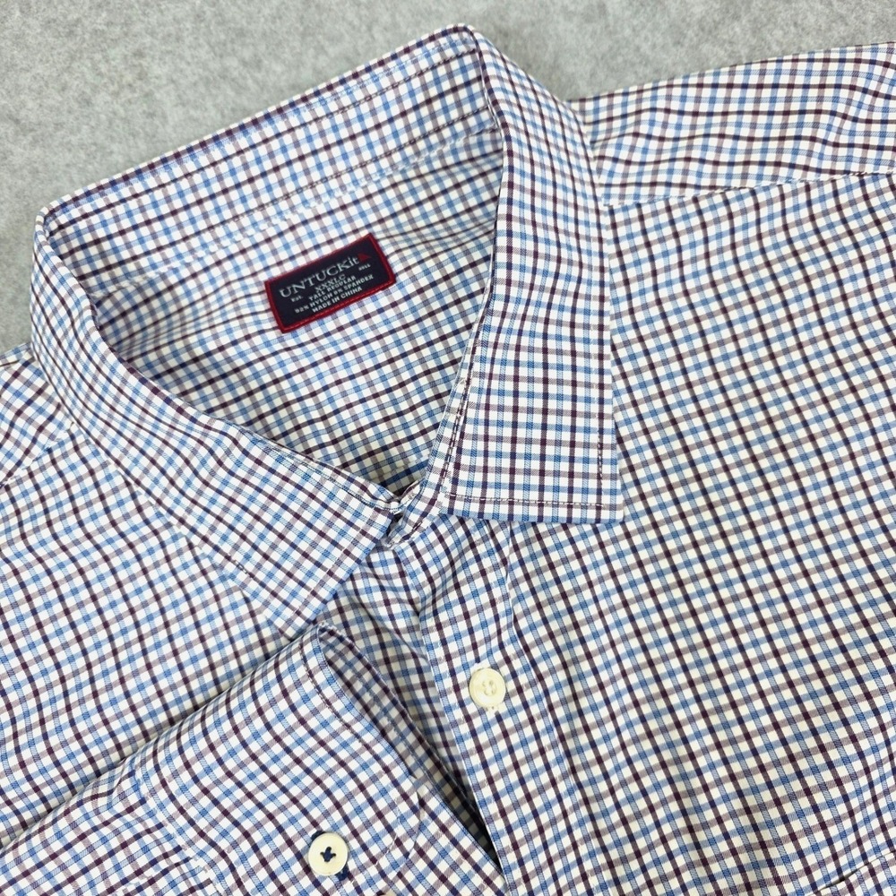 UNTUCKit Button Down Shirt Men's Size XXXLC‎ Blue/Purple Checkered Long Sleeve